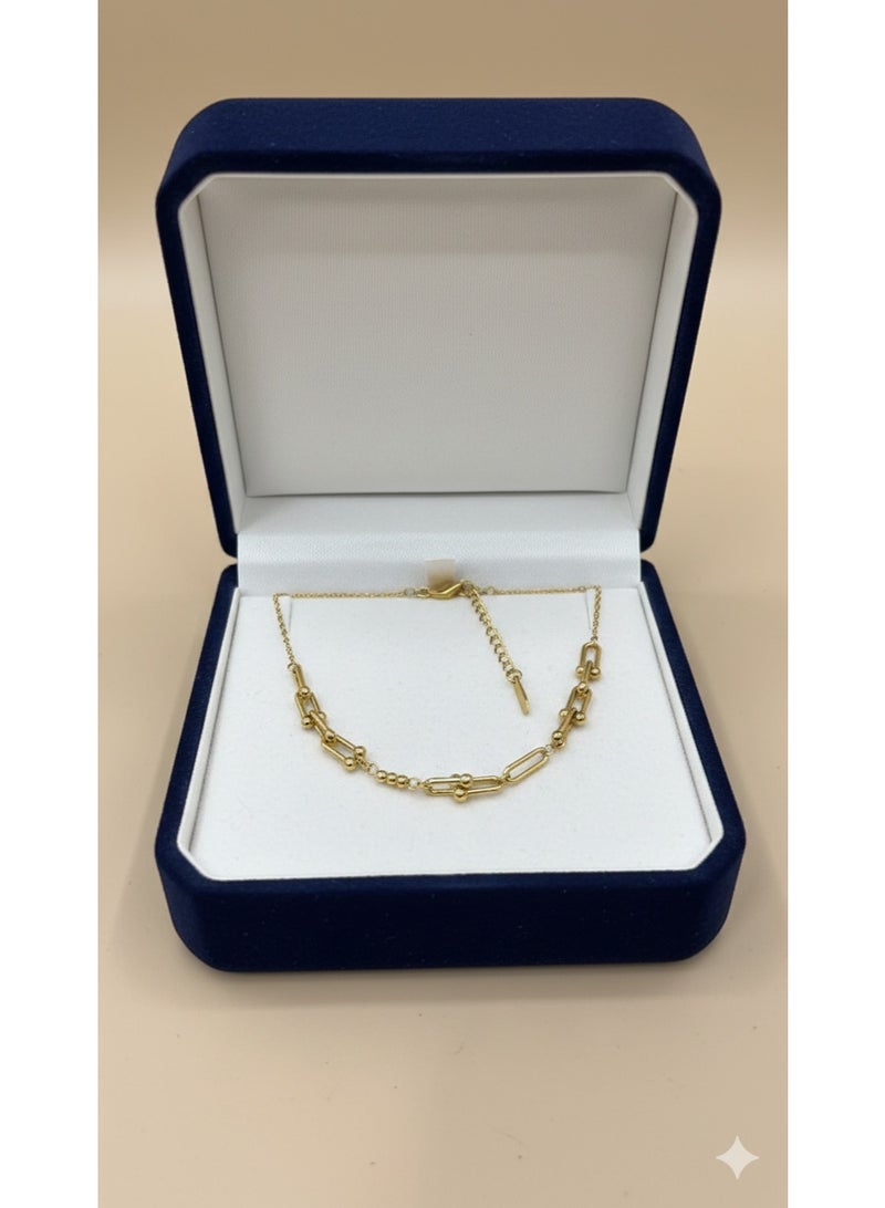 WARD Elegant Gold-Tone Interlocking Link & Bead Chain Necklace for Women - Trendy Minimalist Jewelry. - Image 2